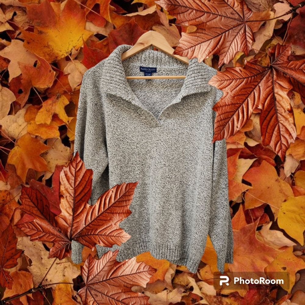 Karen Scott Pull Over Sweater Black White Marbling Women's 2X